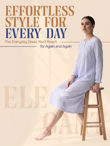 Casual Nights Women's Long Sleeve Dot Nightgown - Blue - Medium | Soft Cotton Blend Sleepwear for Relaxed Comfort thumbnail 4