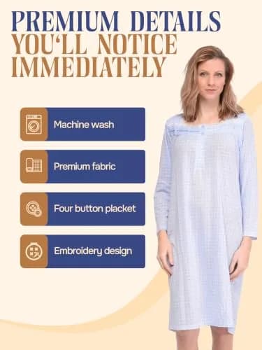 Casual Nights Women's Long Sleeve Dot Nightgown - Blue - Medium | Soft Cotton Blend Sleepwear for Relaxed Comfort thumbnail 3