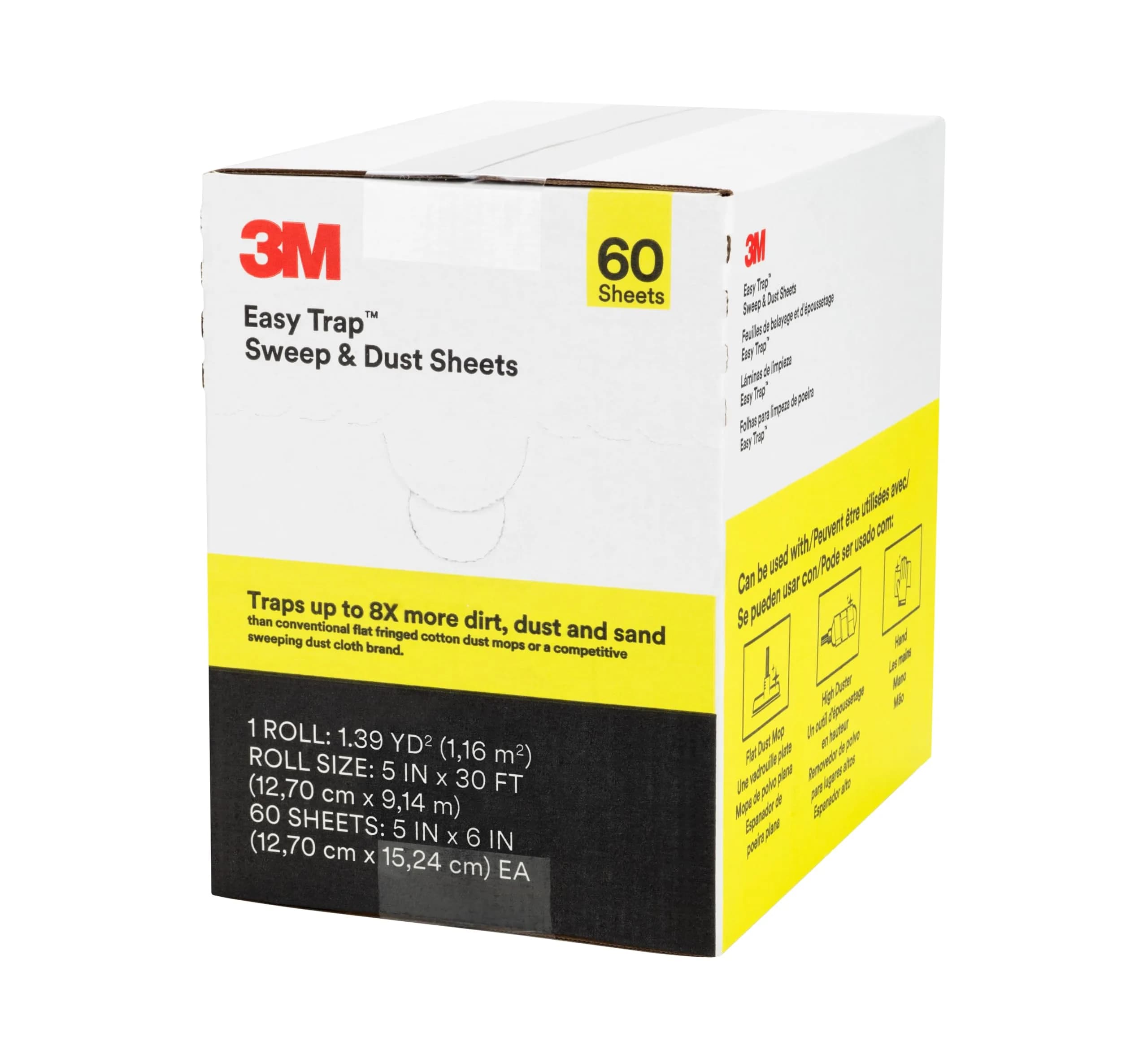 3M Easy Trap Sweep and Dust Sheets Roll, 60 Sheets (156 g / 5.5 oz) | Traps 8X More Dirt & Hair — 1 Roll of 60 5" x 6" Sheets