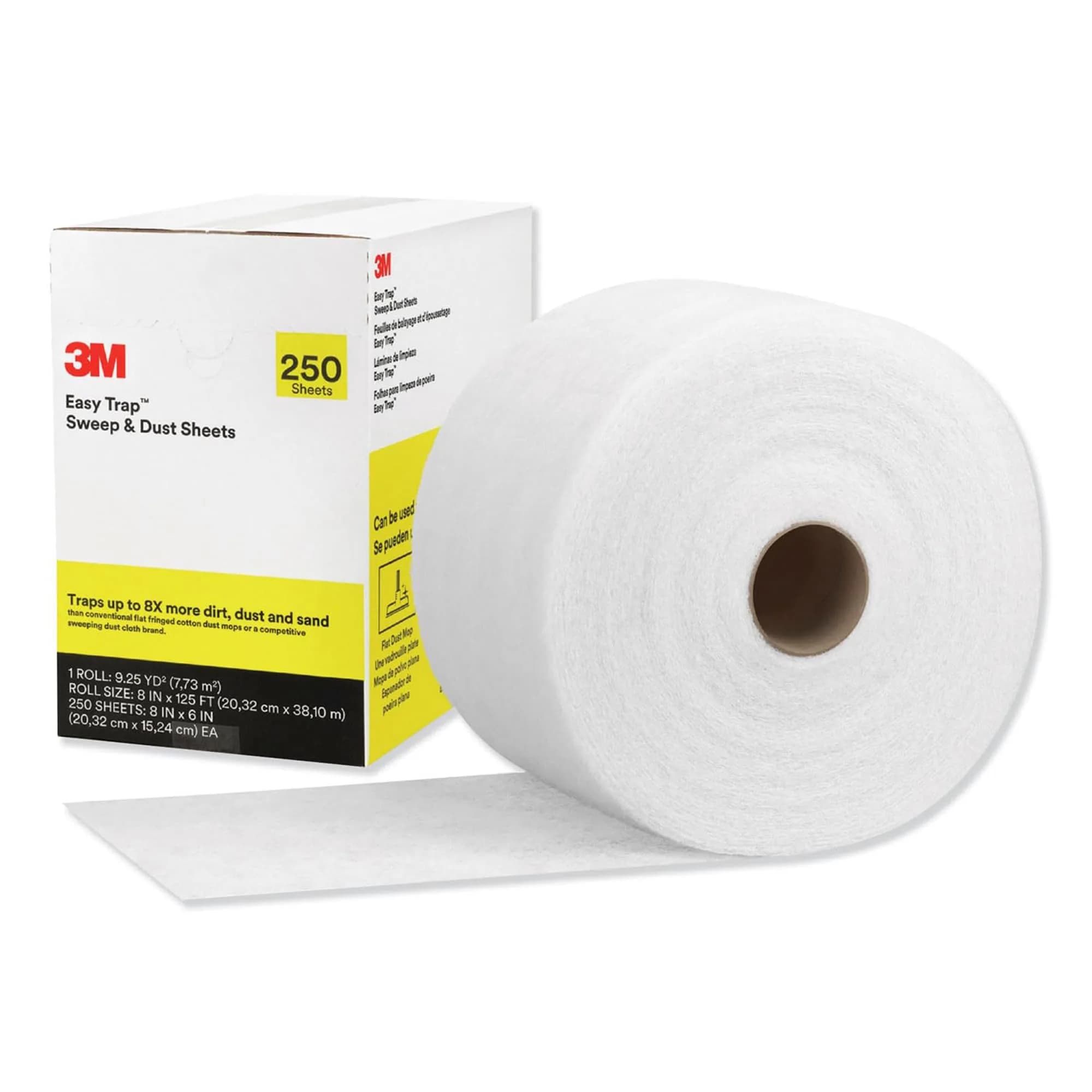3M Easy Trap Sweep and Dust Sheets Roll 250 Sheets (8" x 6") | Traps 8X More Dirt, Dust, Sand & Hair - main product image