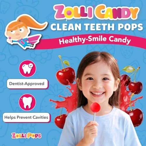 Zollipops Sugar-Free Cherry Flavor Clean Teeth Pops 95g (3.1 oz) | Dentist-Approved Sugar-Free Lollipops thumbnail 2