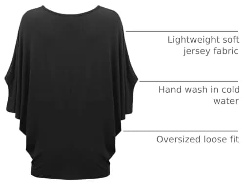 Made By Johnny Women's Dolman Batwing Sleeve Top – Soft Stretch Loose Fit Tunic Blouse for Everyday Wear XL Black thumbnail 4