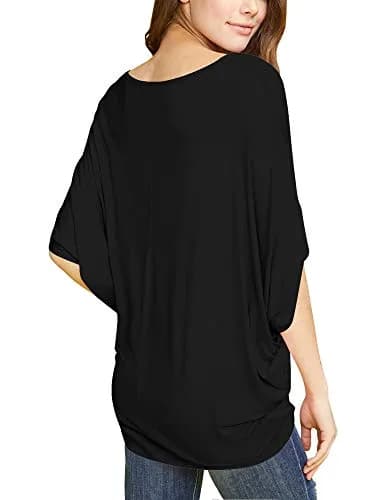 Made By Johnny Women's Dolman Batwing Sleeve Top – Soft Stretch Loose Fit Tunic Blouse for Everyday Wear XL Black thumbnail 5