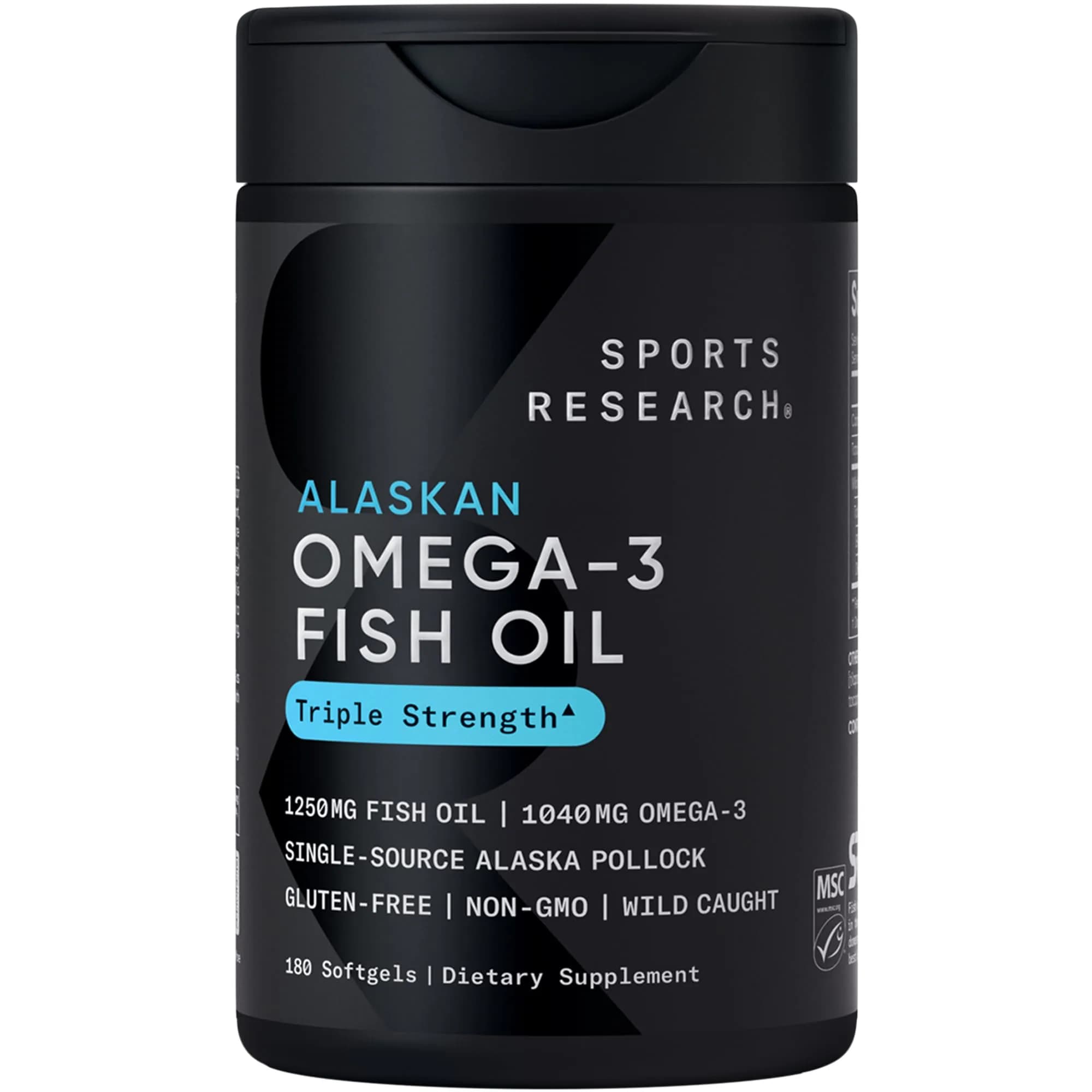 Sports Research Omega-3 Fish Oil 1250mg 180 Softgels | Wild Alaska Pollock | Heart & Brain Support