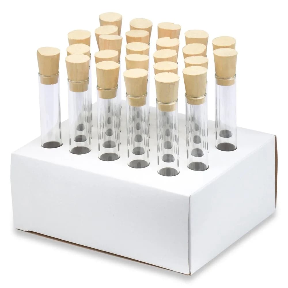 Karter Scientific 13x100mm Borosilicate Glass Test Tubes with Cork Stoppers Pack of 25 | 7ml Labware for Scientific Use — 13X100MM