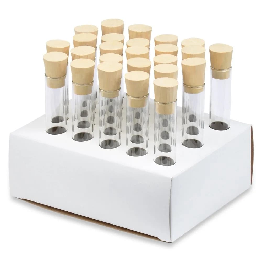 Karter Scientific 13x100mm Borosilicate Glass Test Tubes with Cork Stoppers Pack of 25 | 7ml Labware for Scientific Use — 16X100MM