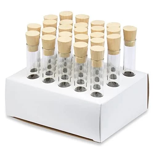 Karter Scientific 16x100mm Borosilicate Glass Test Tubes with Cork Stoppers & Cardboard Rack | 10ml Capacity, Round Bottom thumbnail 1