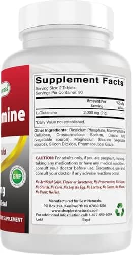 Best Naturals L-Glutamine 1000mg Fuel for Workout Tablets | Non-GMO, 180 Count, USA Import thumbnail 6