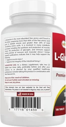 Best Naturals L-Glutamine 1000mg Fuel for Workout Tablets | Non-GMO, 180 Count, USA Import thumbnail 7