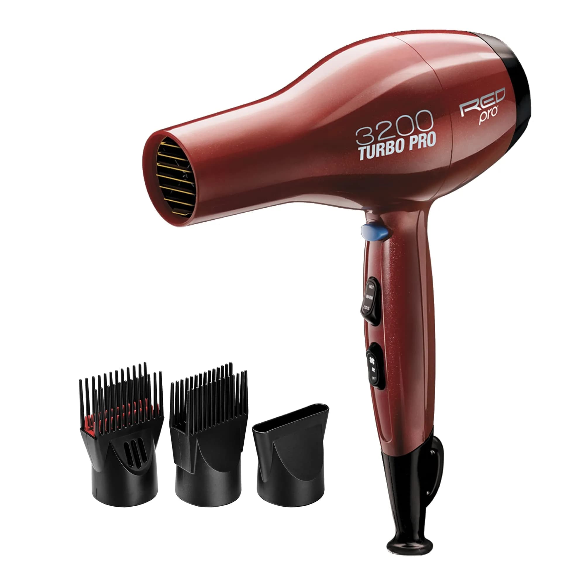 RED Pro 3200 Turbo Pro Detangler AC Hair Dryer | 3 Heat/2 Speed, Cool Shot, 3 Attachments - main product image