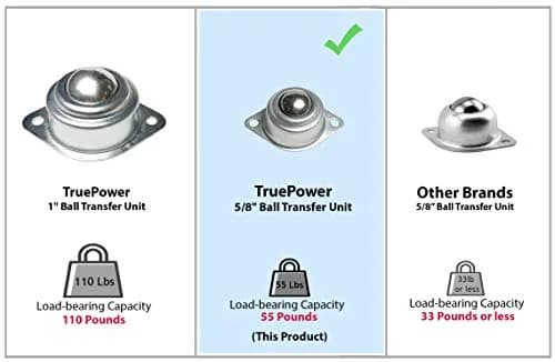 TruePower 5/8” Roller Ball Transfer Bearings | 55lb Load Capacity, Set of 6 thumbnail 2