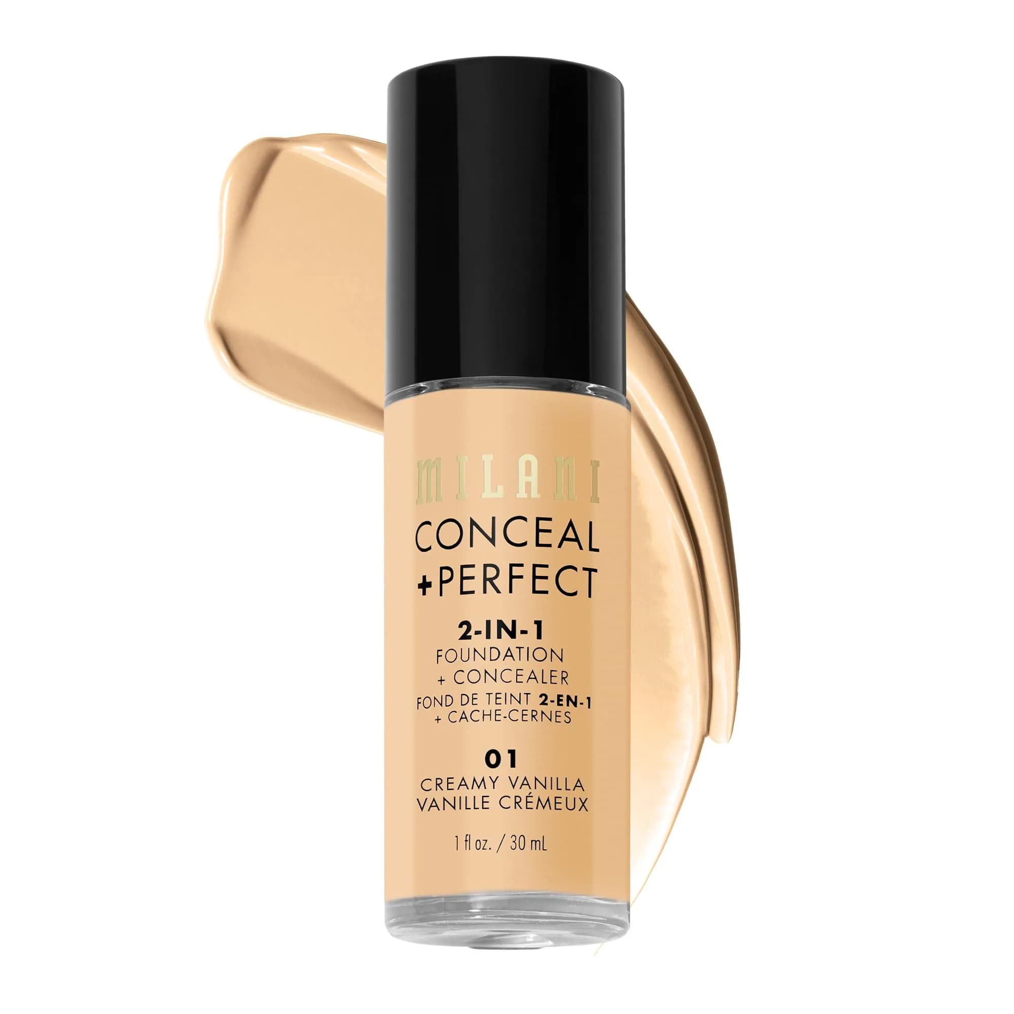 Milani Conceal + Perfect 2-in-1 Foundation + Concealer 00A-Porcelain | Full Coverage, Natural Finish — 01-Creamy Vanilla