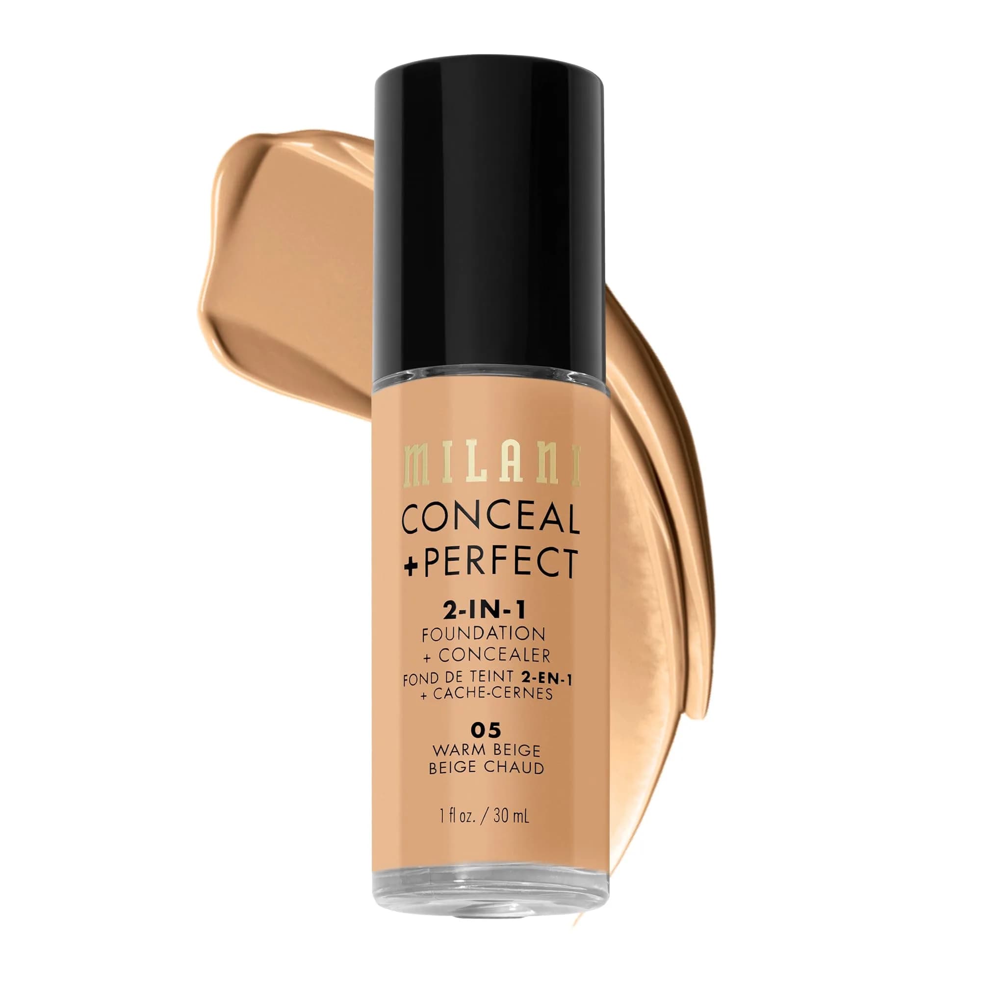Milani Conceal + Perfect 2-in-1 Foundation + Concealer 00A-Porcelain | Full Coverage, Natural Finish — 05-Warm Beige
