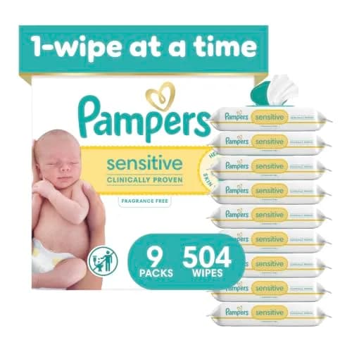 Pampers Sensitive Baby Wipes, 504 Count (9 Packs) | Clinically Proven for Healthier Skin thumbnail 1