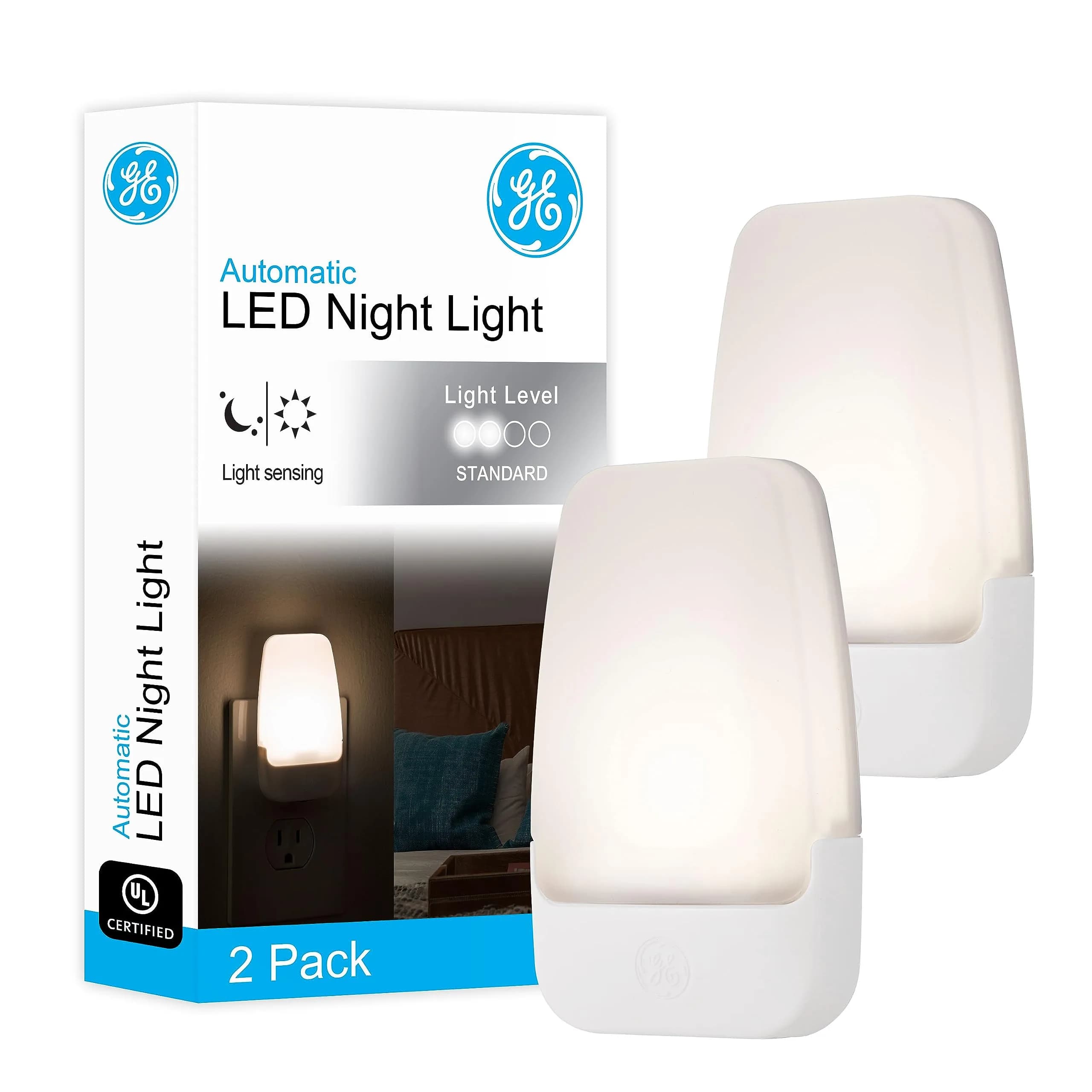 GE Plug-in Night Light with Dusk to Dawn Sensor, 2 Pack | Automatic Illumination for Hallways and Bedrooms - main product image