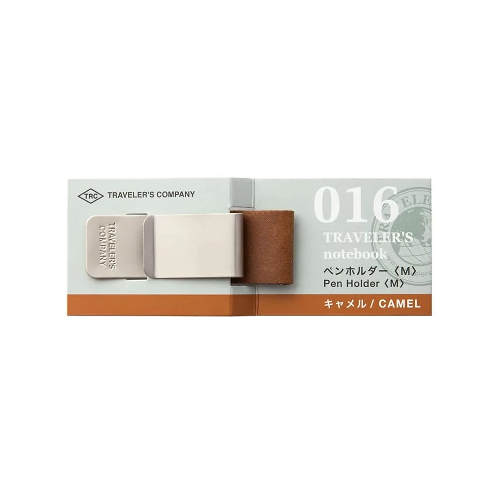 Midori Traveler's Notebook Pen Holder M Brown | Clip-on Leather Organizer for Pens up to 12mm — Camel