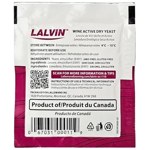 Lalvin EC-1118 Saccharomyces bayanus 10 Packs | High Alcohol Tolerance for Wine & Sparkling thumbnail 2