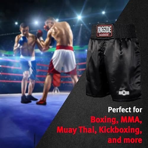 Ringside Pro-Style Boxing Trunks, Black, Youth Medium | Satin Shorts for Boxing & MMA thumbnail 5