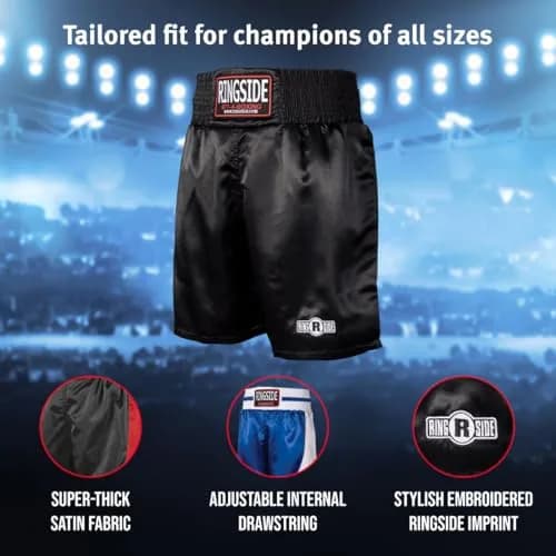 Ringside Pro-Style Boxing Trunks, Black, Youth Medium | Satin Shorts for Boxing & MMA thumbnail 7