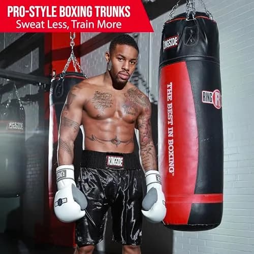 Ringside Pro-Style Boxing Trunks, Black, Youth Medium | Satin Shorts for Boxing & MMA thumbnail 2