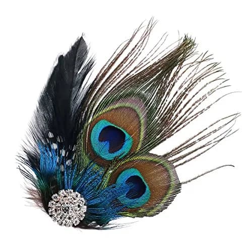 BABEYOND Peacock Feather Hair Clip with Rhinestones | 1920s Peacock Flapper Fascinator, One Size thumbnail 5