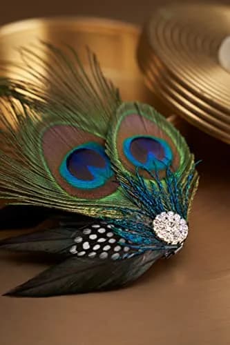 BABEYOND Peacock Feather Hair Clip with Rhinestones | 1920s Peacock Flapper Fascinator, One Size thumbnail 3