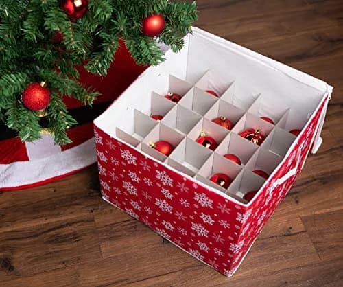 DII Christmas Ornament Storage Box with Dividers 16x16x13" Holds 75 Ornaments thumbnail 8