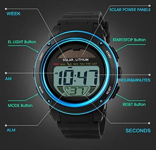 MASTOP Solar Watch Black LED Digital Military Waterproof Sports Watch 40mm (1.57in) thumbnail 5