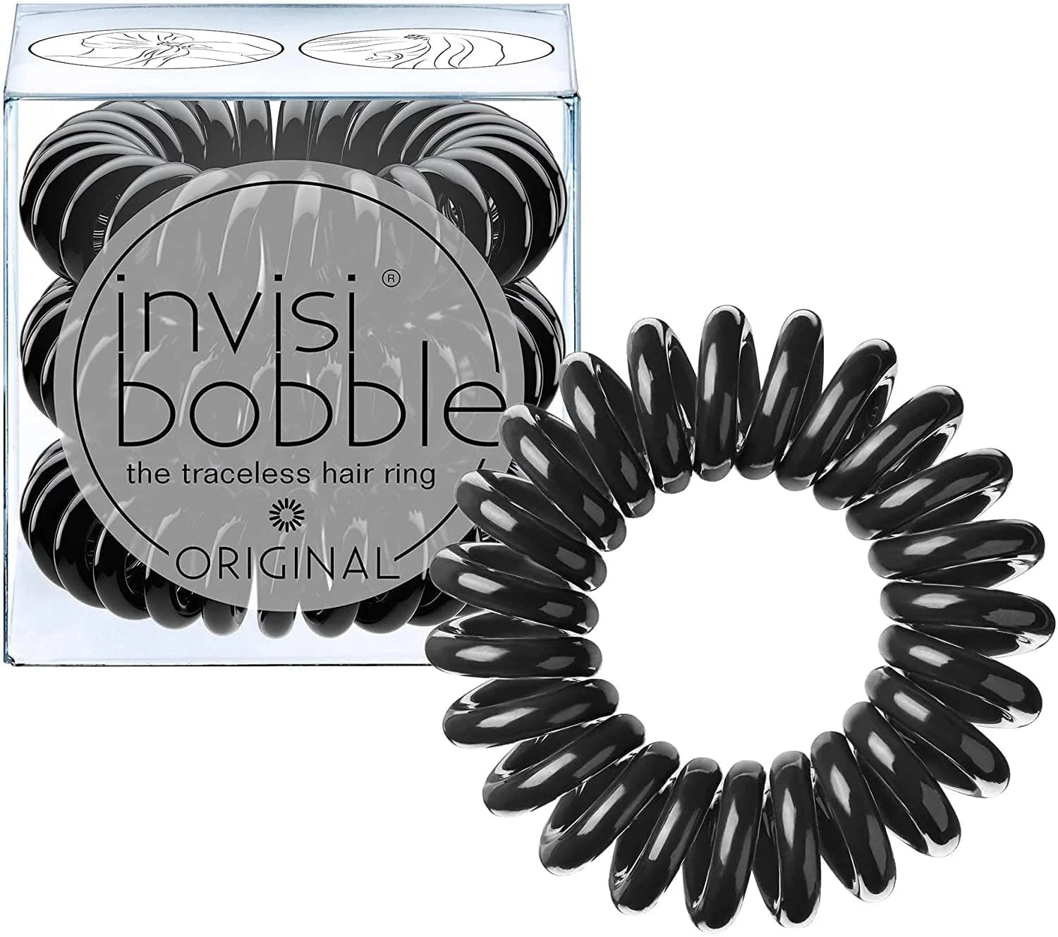 invisibobble Original Traceless Hair Ties (Pack of 3, True Black) | Spiral Grip for All Hair Types — True Black
