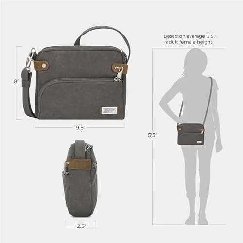 Travelon Anti-Theft Heritage Crossbody Bag Pewter 20cm (7.9in) x 24cm (9.5in) x 6.4cm (2.5in) | Secure Travel Companion thumbnail 5