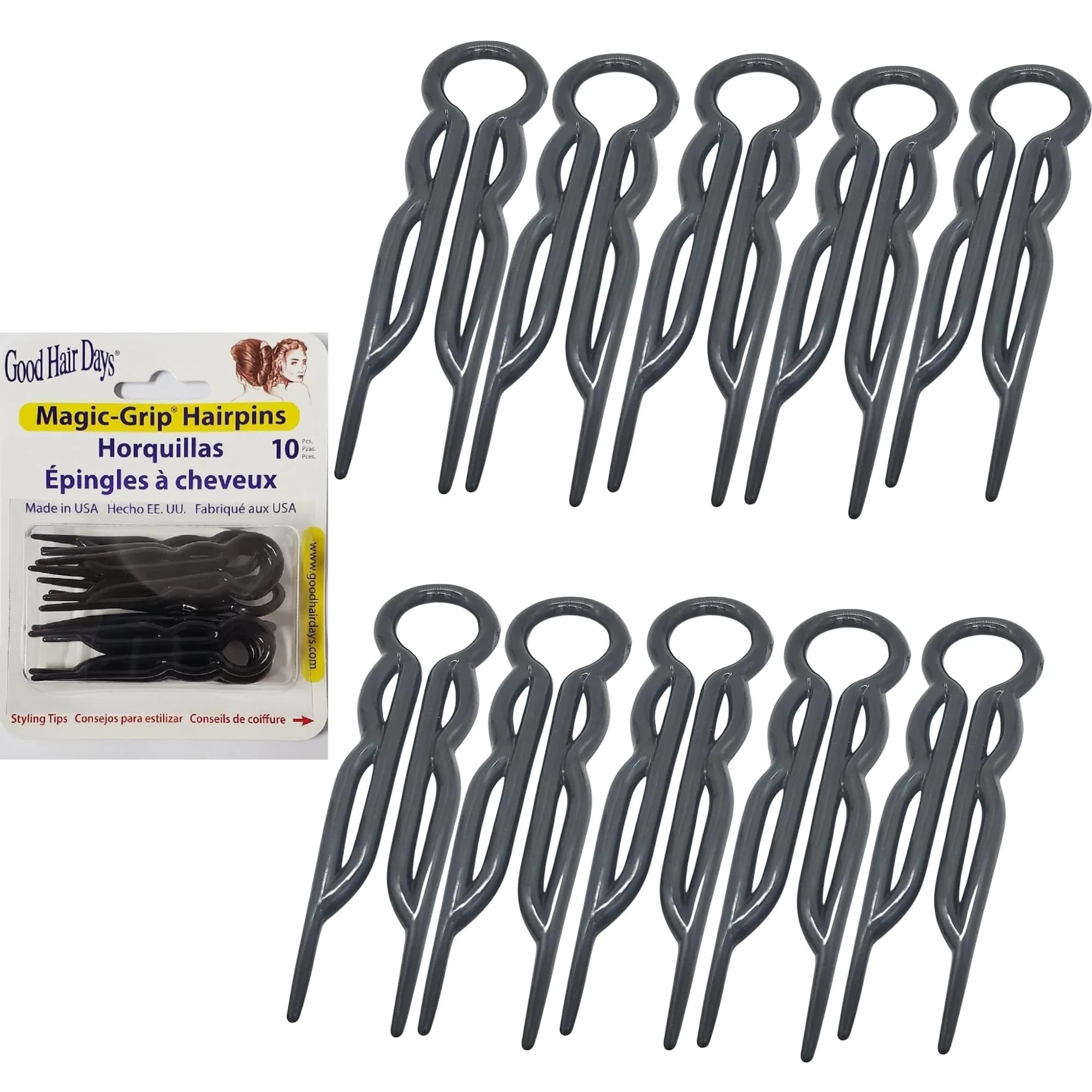 Good Hair Days Magic-Grip Hairpins, 10 Styling U-Pins for Strong Hold | Flexible Plastic for All Hair Types