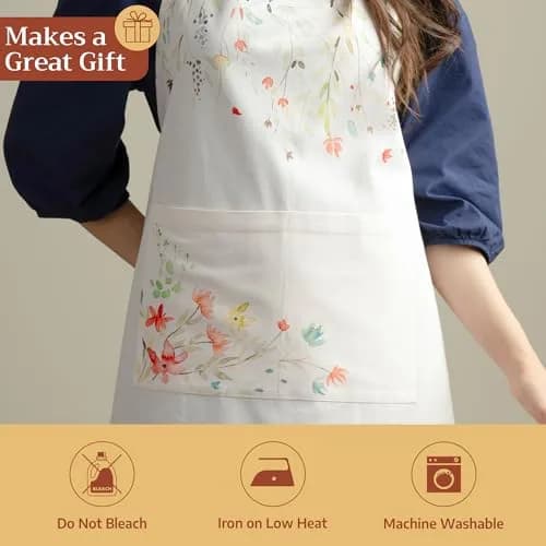 Maison d' Hermine Aprons for women with Pocket 100% Cotton | Stylish European Motifs, Full Coverage thumbnail 5