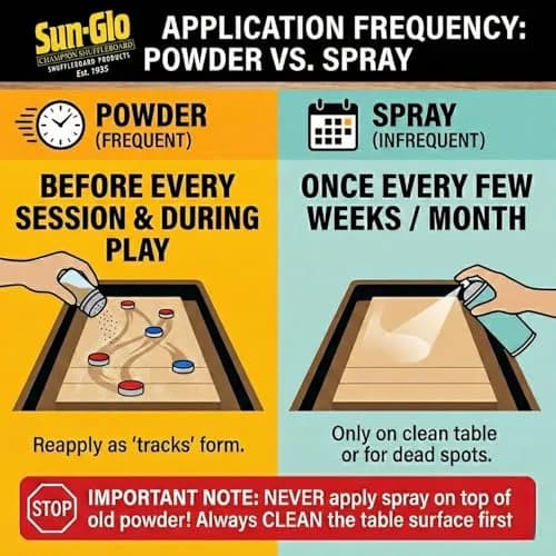 Sun-Glo Shuffleboard Maintenance Bundle: Speed 6 Medium Speed Powder Wax (16 oz) & Silicone Spray (12 oz) | Complete Care Kit for Small Tables thumbnail 7