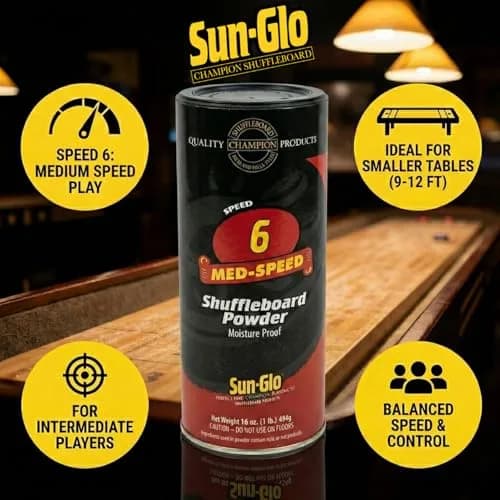 Sun-Glo Shuffleboard Maintenance Bundle: Speed 6 Medium Speed Powder Wax (16 oz) & Silicone Spray (12 oz) | Complete Care Kit for Small Tables thumbnail 2