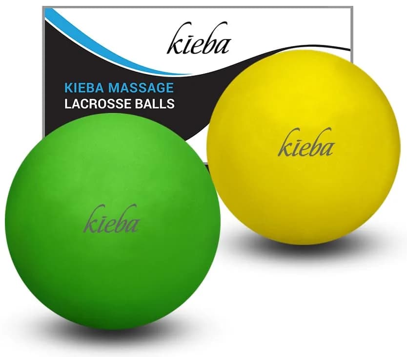 Kieba Massage Lacrosse Balls for Myofascial Release, Trigger Point Therapy, Muscle Knots, and Yoga Therapy. Set of 2 Firm Balls (Green and Yellow) | Effective Muscle Knot Relief