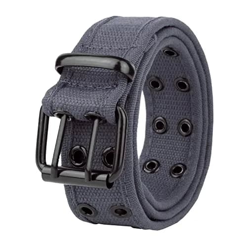 Gelante Canvas Web Belt with Double Grommet Holes, Grey, Large (38-40 inches) | Casual & Work Wear thumbnail 1