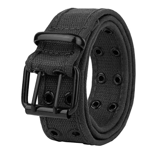 Gelante Canvas Double Grommet Hole Belt Black Large | Casual & Workwear Belt for Men & Women thumbnail 1