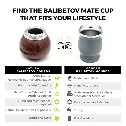 BALIBETOV Natural Yerba Mate Gourd Set 207ml (7 fl oz) | Authentic Handmade Cup from Argentina with Bombilla & Brush thumbnail 7