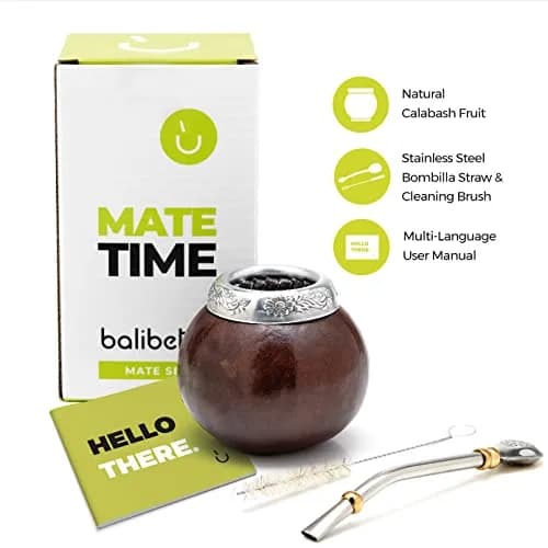 BALIBETOV Natural Yerba Mate Gourd Set 207ml (7 fl oz) | Authentic Handmade Cup from Argentina with Bombilla & Brush thumbnail 2