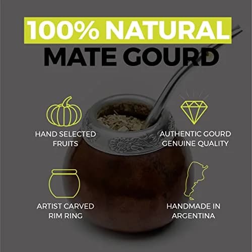BALIBETOV Natural Yerba Mate Gourd Set 207ml (7 fl oz) | Authentic Handmade Cup from Argentina with Bombilla & Brush thumbnail 3