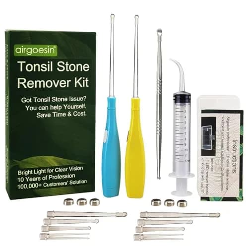 airgoesin Tonsil Stone Remover LED Kit with Irrigator & Steel Pick for Fresh Breath (17 Piece Set) thumbnail 1