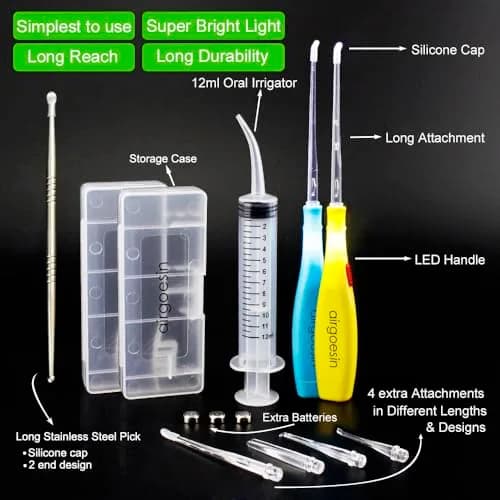 airgoesin Tonsil Stone Remover LED Kit with Irrigator & Steel Pick for Fresh Breath (17 Piece Set) thumbnail 2