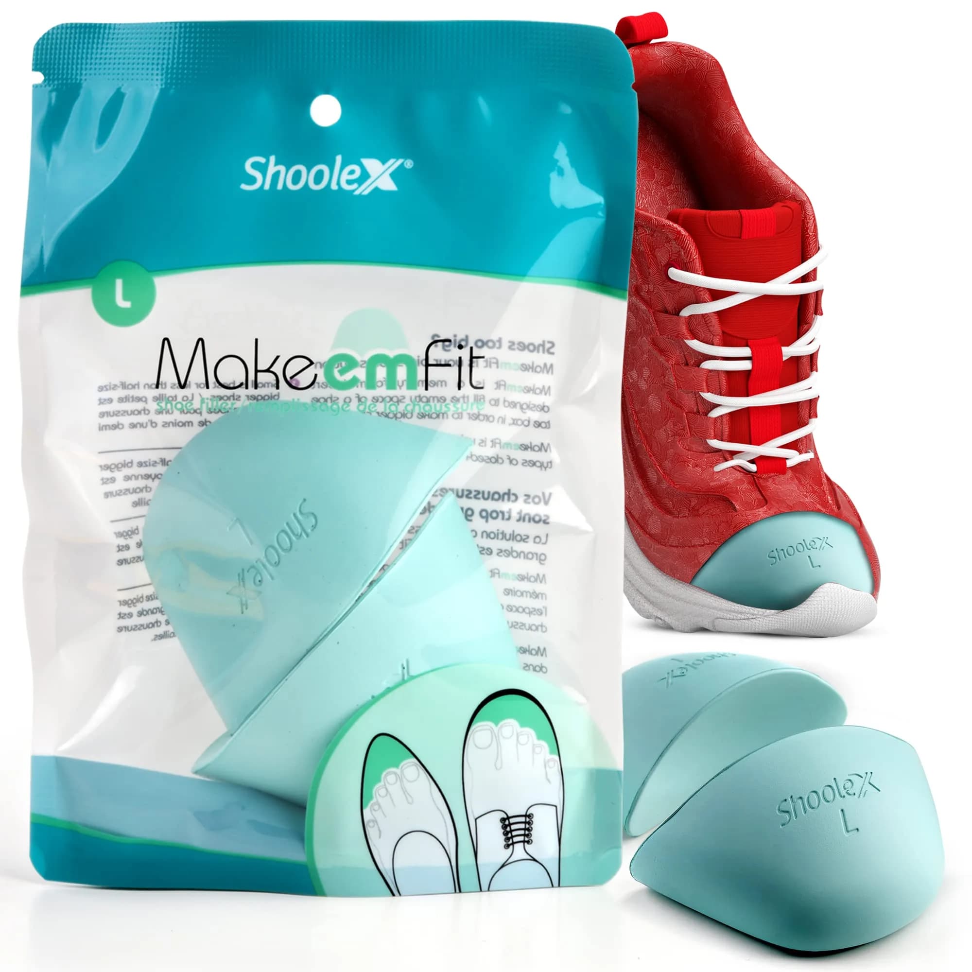 Shoolex Make Em Fit Shoe Filler for Too Big Shoes | Memory Foam Toe Cushion Inserts, Shoe Size Reducer for Men & Women (Large) - main product image