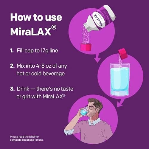 MiraLAX Gentle Constipation Relief Powder 116 g (4.1 oz) | Osmotic Laxative for Adults thumbnail 4