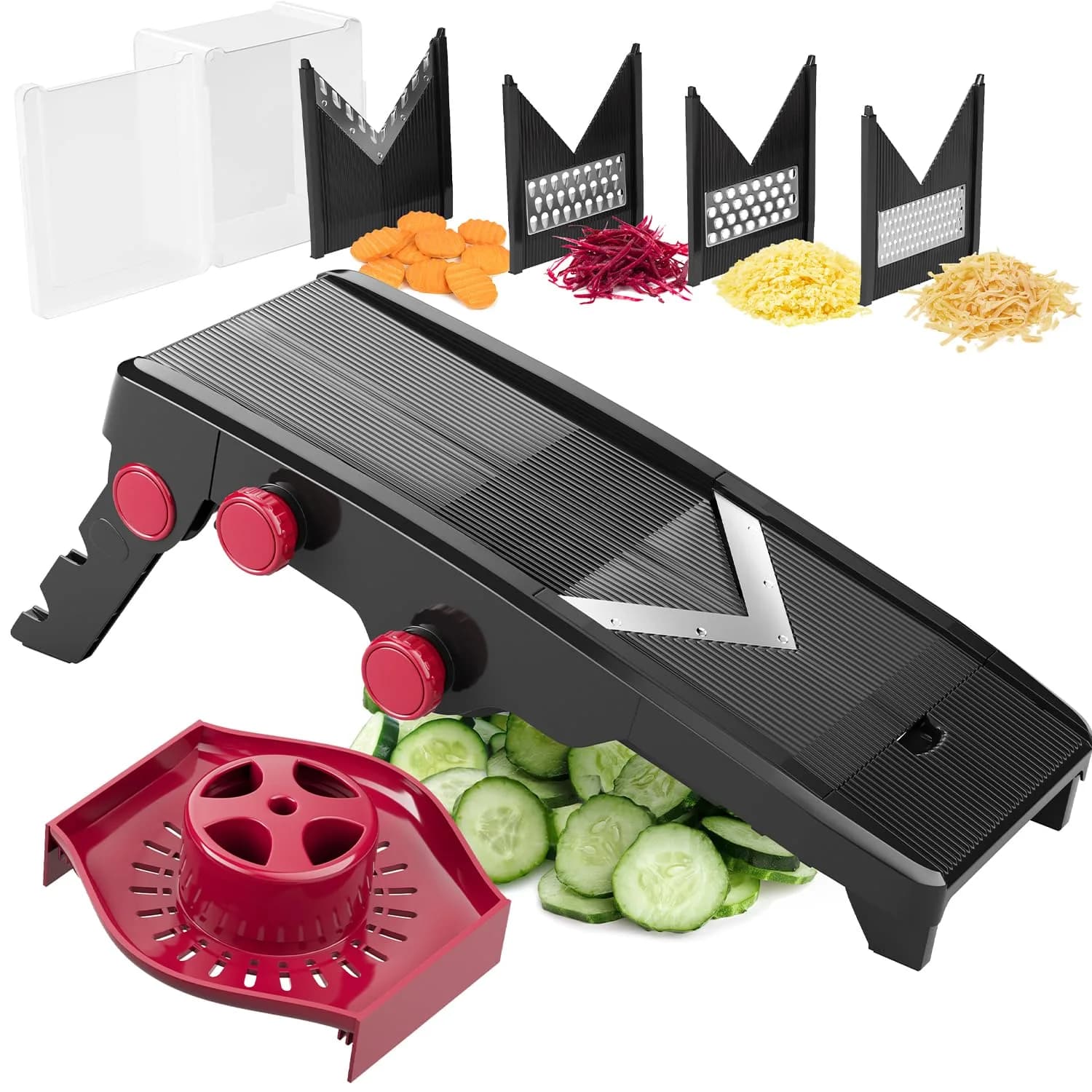 Mueller Austria V-Pro Mandoline Slicer Black | Adjustable Vegetable Chopper, Fruit, Cheese Grater, Potato Chips Slicer
