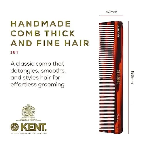 Kent 16T Tortoise Shell Handmade Dressing Comb 18.3 cm (7.2 Inch) 3-Pack | Detangles Thick, Curly, Wavy Hair thumbnail 2
