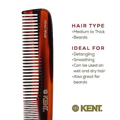 Kent 9T Tortoise Detangler Hair Comb - 7.5" Fine/Wide Teeth, Handmade Cellulose Acetate | 2-Pack thumbnail 6
