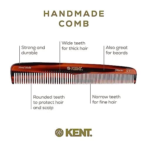 Kent 9T Tortoiseshell Fine and Wide Tooth Comb - Large Handmade Saw-Cut Detangler 7.5 inch (19 cm) | Gentle on Hair & Scalp thumbnail 4
