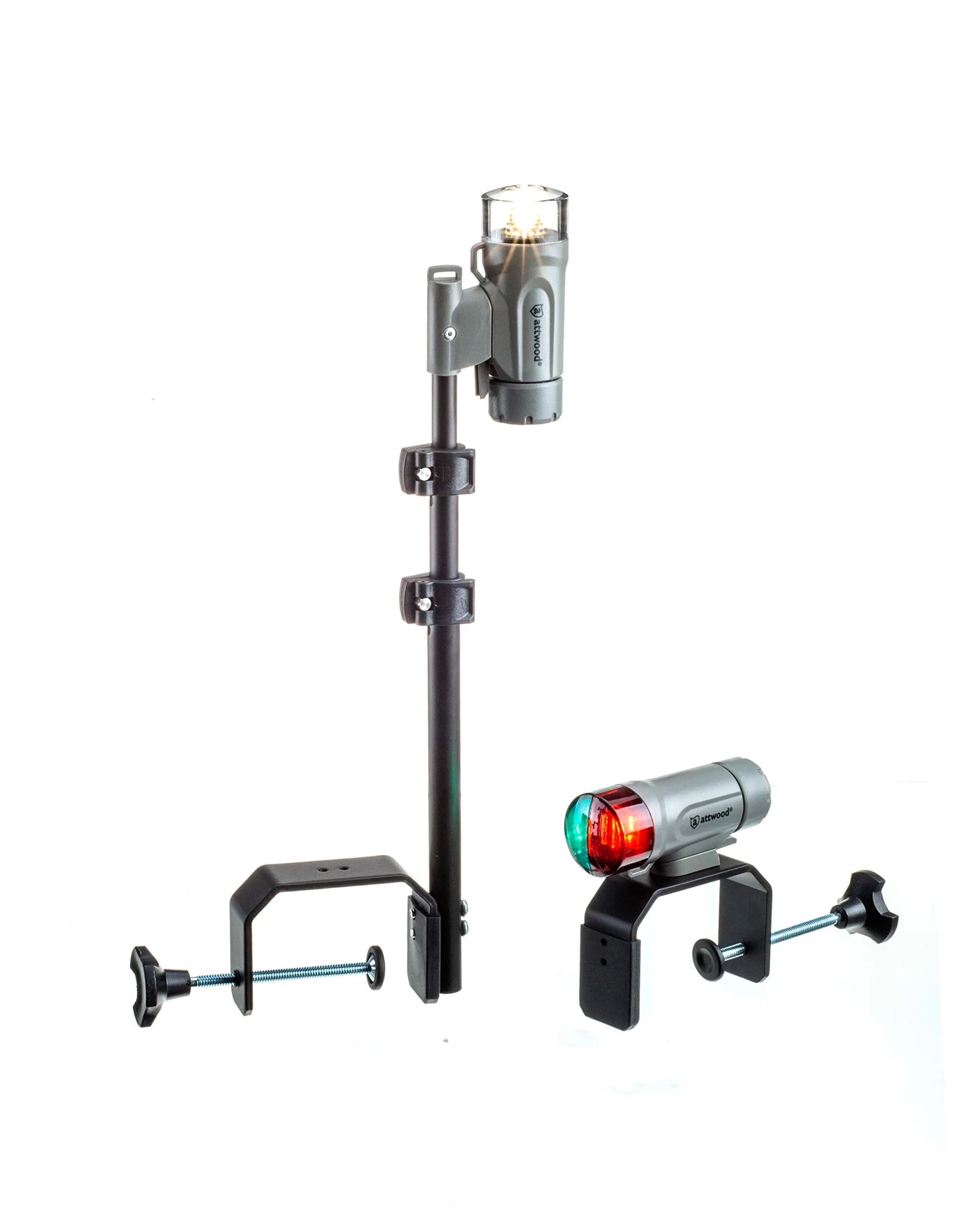 attwood Portable Navigation LED Light Kit, Marine Gray, Clamp-On Red/Green Bow and White Stern, 14194-7 | Rugged Marine Lighting for Small Boats - main product image
