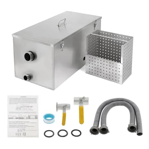 BEAMNOVA Commercial Grease Trap 25lbs Stainless Steel Interceptor 25L (13 GPM) | Restaurant Kitchen Plumbing thumbnail 1